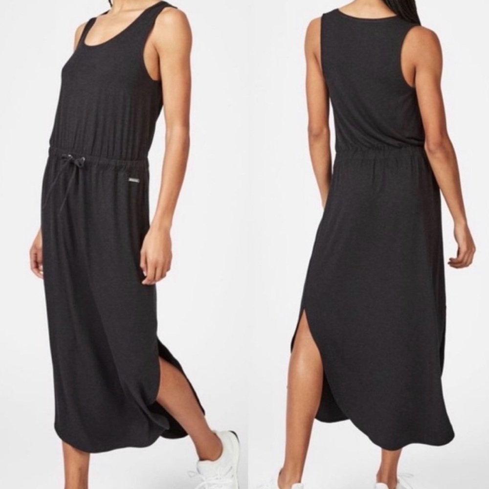 SWEATY BETTY‎ NWT XS Bloom Vest Dress Midi Black Marl Athletic Sporty